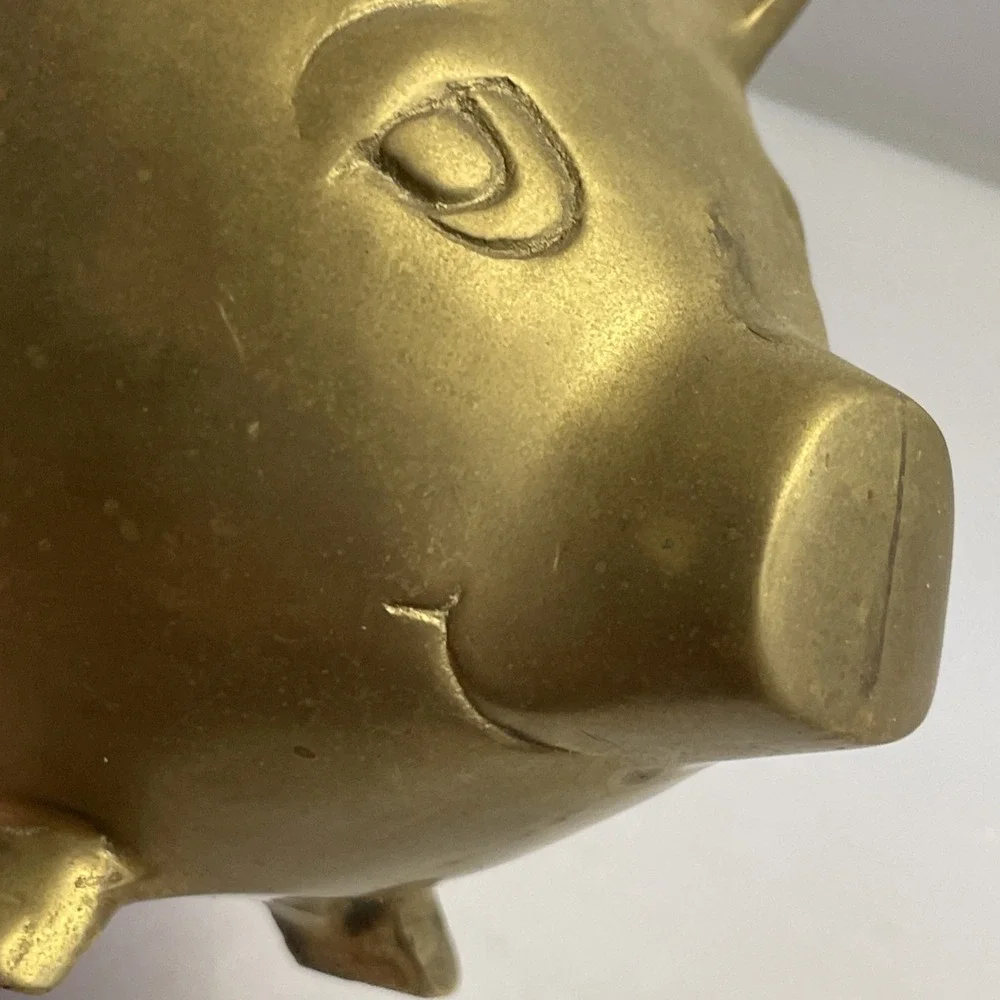 Vintage Solid Brass Chubby Pig Piggy‎ Bank Heavy Adorable 5